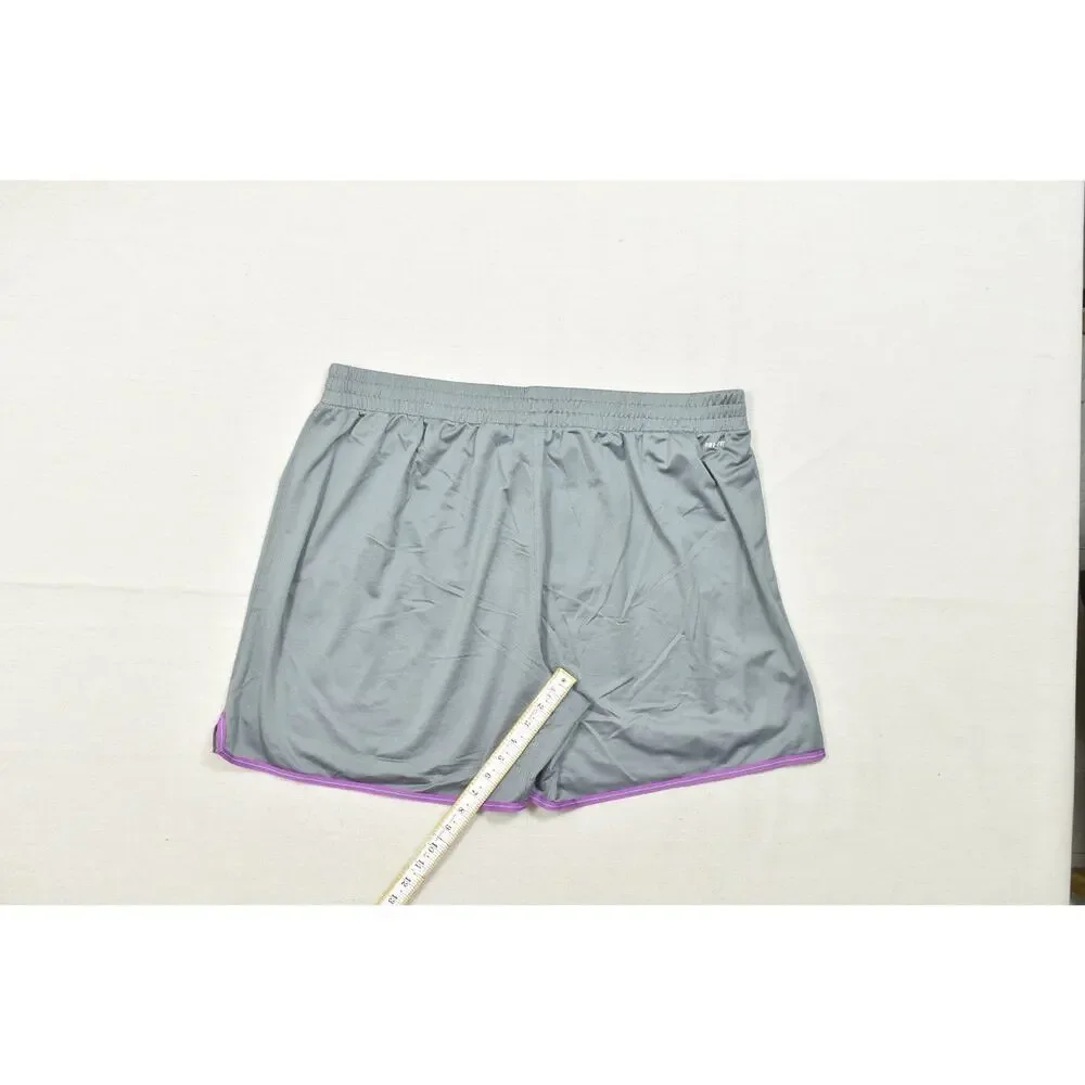 Nike Dri-Fit Women's 2X Gray Mesh Athletic Shorts Purple Trim Swoosh Logo